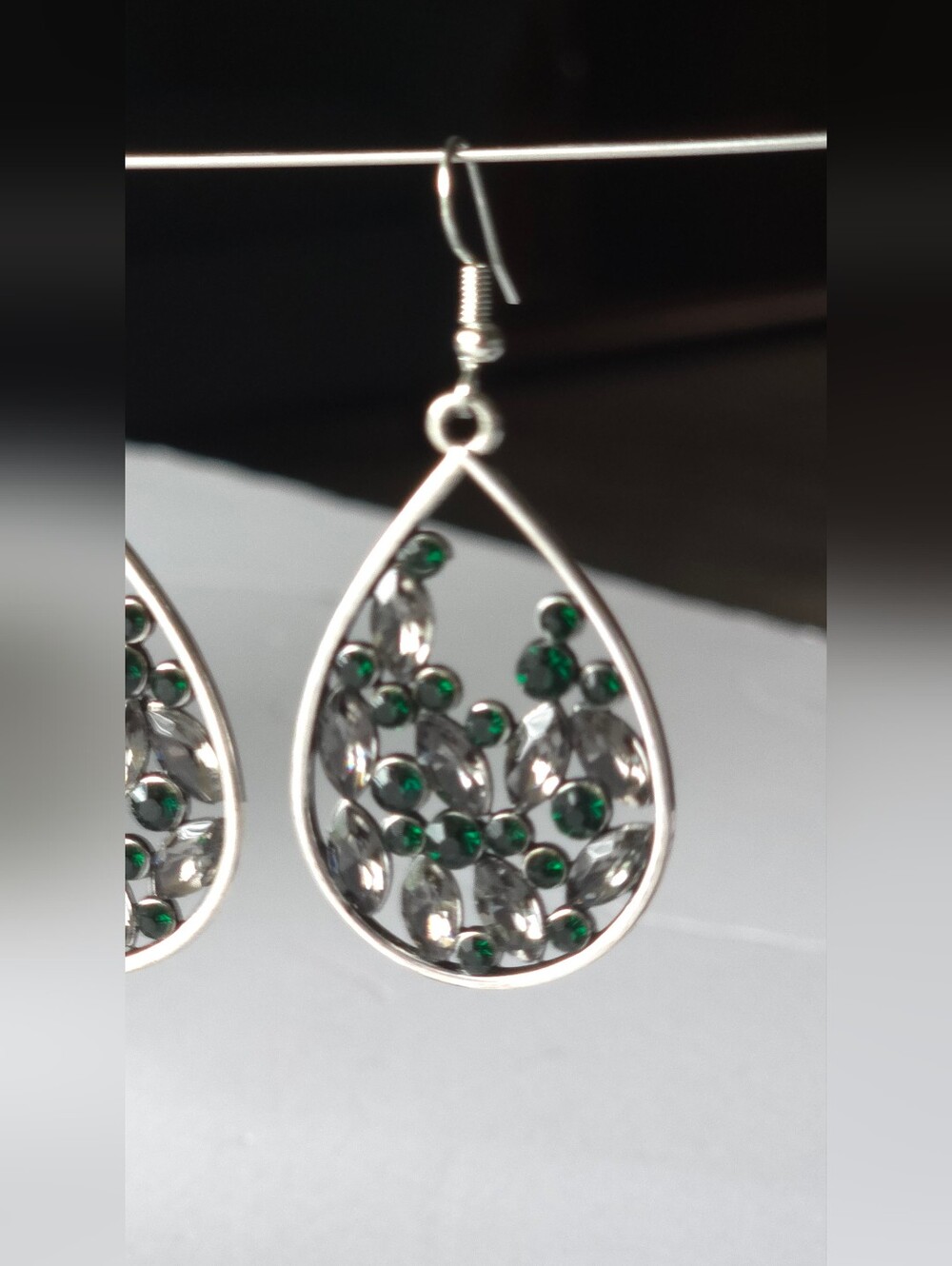 paparazzi Emerald & Smoke Teardrop Crystal Earrings - Picture 8 of 13